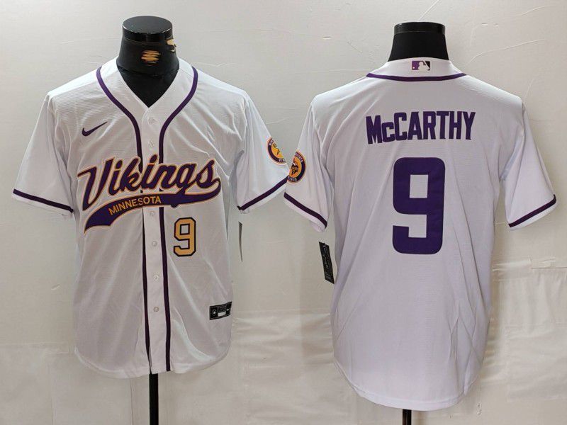 Men Minnesota Vikings #9 Mccarthy White Joint Name 2024 Nike Limited NFL Jersey style 2